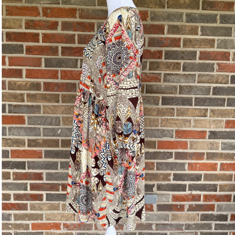 Umgee Tunic‎ Dress Womens Large Multi Color Boho Geometric Tribal V-Neck - Picture 2 of 7